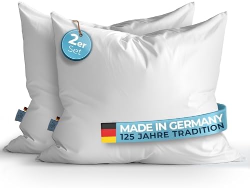 Glückstoff® Daunenkissen 80x80 - Ergonomisches 3 Kammer Kissen für besten Schlafkomfort - Made in Germany