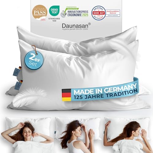 Glückstoff® Daunenkissen 80x80 - Ergonomisches 3 Kammer Kissen für besten Schlafkomfort - Made in Germany