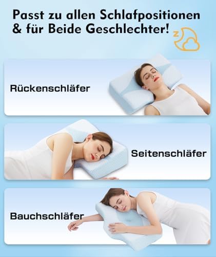 Orthopädisches Memory Foam Kopfkissen – Ergonomisches Nackenstützkissen für schmerzfreies Schlafen mit kühlendem, waschb
