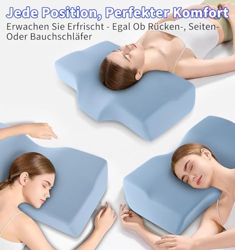 Orthopädisches Memory Foam Kopfkissen – Ergonomisches Nackenstützkissen für schmerzfreies Schlafen mit kühlendem, waschb