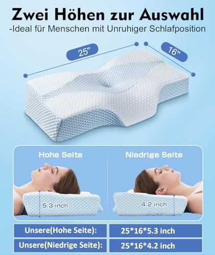 Orthopädisches Memory Foam Kopfkissen – Ergonomisches Nackenstützkissen für schmerzfreies Schlafen mit kühlendem, waschb