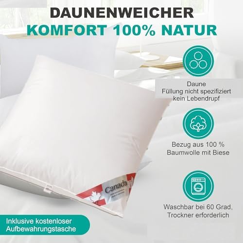 Neu Canada Daunenkissen 80x80 cm – 700 g weiche Daunen für erholsamen Schlafkomfort im Schlafzimmer