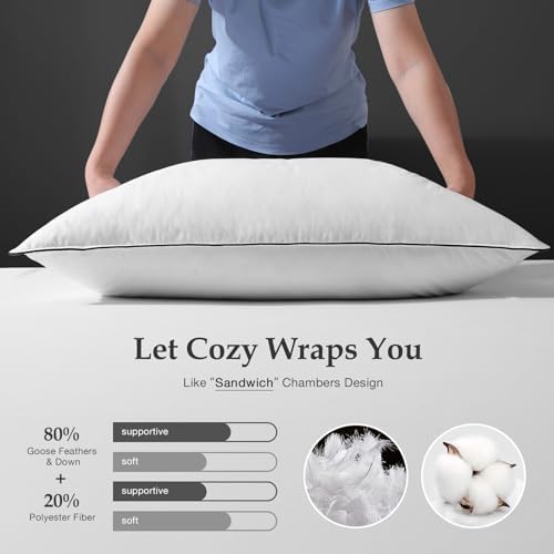 DWR Luxus Daunenkissen 80x80 cm – Ultra Komfortables Federkissen mit 3 Kammer Füllung für erholsamen Schlaf