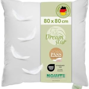 DREAMSTAR Daunenkissen 80x80 cm | ÖKO-TEX 3-Kammer Kopfkissen für Allergiker | Luxuriöse Hotelqualität