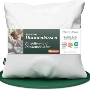DOWNPASS Daunenkissen 80x80 Medium – Stützend & weich für Rücken- und Seitenschläfer, waschbar, OEKO-TEX 100