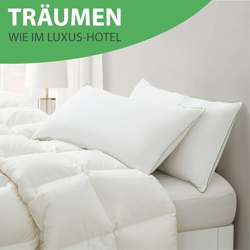 Welldora Premium Kopfkissen 80x80 | Ergonomisches Nackenstützkissen aus 100% natürlichen Daunen | Oeko-Tex zertifiziert