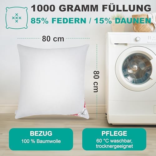 Canada Daunenkissen 80x80 cm – 5 Sterne Hotel Kissen mit 85% Federn für besten Schlafkomfort