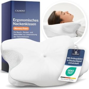 CALMONT - Orthopädisches Nackenstützkissen aus Memory Foam für erholsamen Schlaf – Ideal für alle Schlaftypen (Weiß)