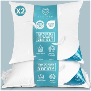 Kopfkissen 80x80 Daunen-Federnkissen 2er Set – Ultra Komfort & 100% Naturprodukt für erholsamen Schlaf
