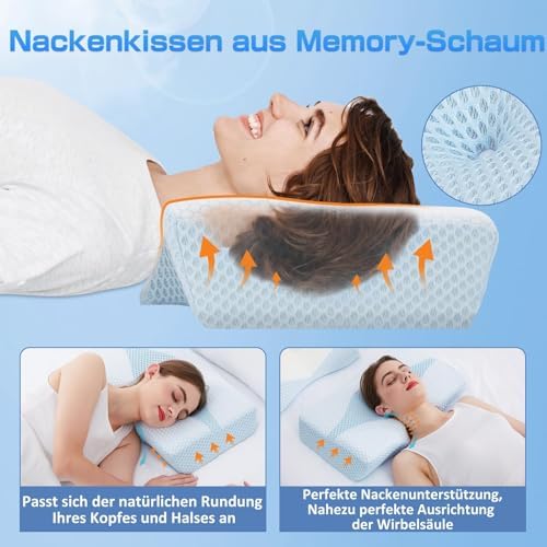 Orthopädisches Memory Foam Kopfkissen – Ergonomisches Nackenstützkissen für schmerzfreies Schlafen mit kühlendem, waschb