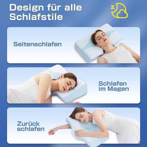 Orthopädisches Memory Foam Kopfkissen – Ergonomisches Nackenstützkissen für schmerzfreies Schlafen mit kühlendem, waschb