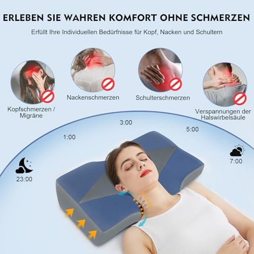 Orthopädisches Memory Foam Kopfkissen – Ergonomisches Nackenstützkissen für schmerzfreies Schlafen mit kühlendem, waschb