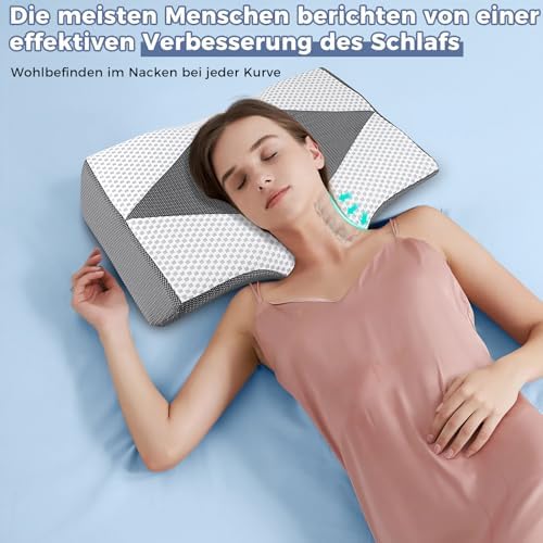 Orthopädisches Memory Foam Kopfkissen – Ergonomisches Nackenstützkissen für schmerzfreies Schlafen mit kühlendem, waschb