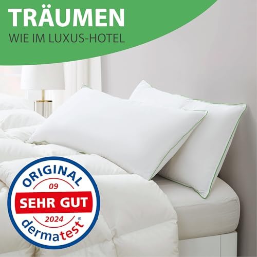 Welldora Premium Kopfkissen 80x80 | Ergonomisches Nackenstützkissen aus 100% natürlichen Daunen | Oeko-Tex zertifiziert