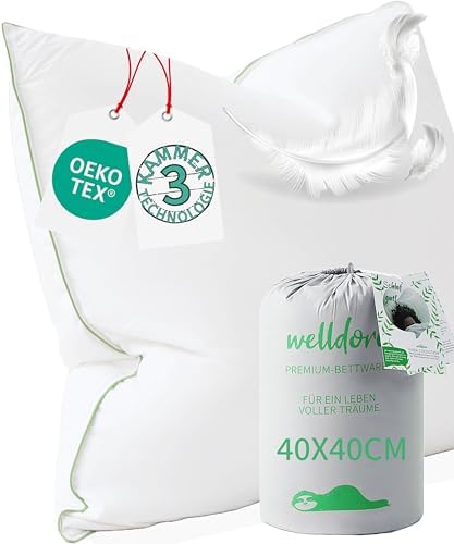 Welldora Premium Kopfkissen 80x80 | Ergonomisches Nackenstützkissen aus 100% natürlichen Daunen | Oeko-Tex zertifiziert