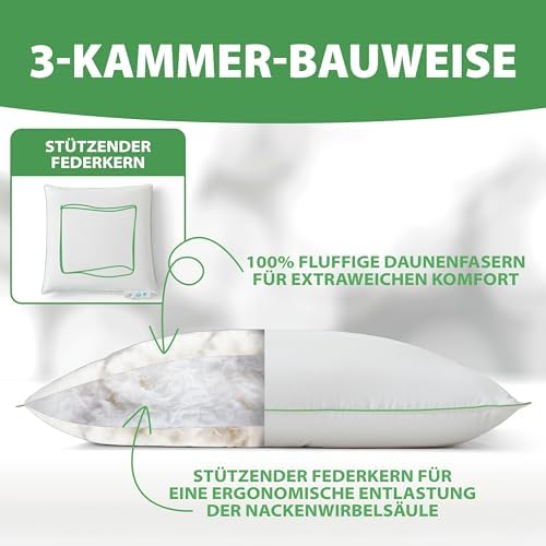 Welldora Premium Kopfkissen 80x80 | Ergonomisches Nackenstützkissen aus 100% natürlichen Daunen | Oeko-Tex zertifiziert