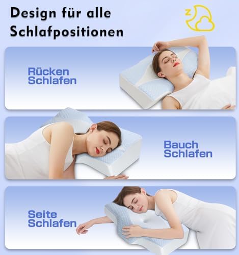 Orthopädisches Memory Foam Kopfkissen – Ergonomisches Nackenstützkissen für schmerzfreies Schlafen mit kühlendem, waschb