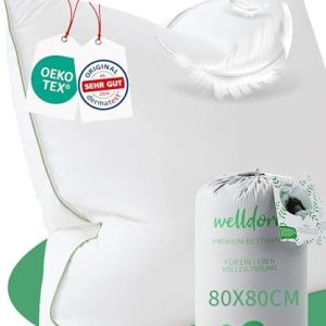 Welldora Premium Kopfkissen 80x80 | Ergonomisches Nackenstützkissen aus 100% natürlichen Daunen | Oeko-Tex zertifiziert