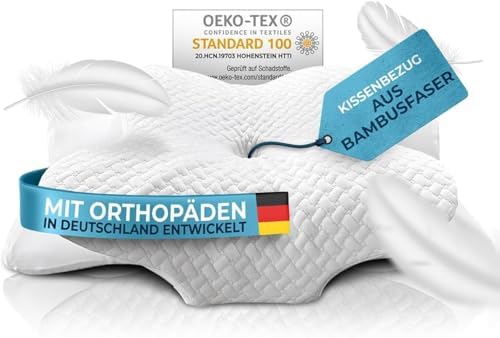 Glückstoff® Ergonomisches Nackenstützkissen aus Memory Foam für Seitenschläfer | Zertifiziertes Kopfkissen gegen Nackens