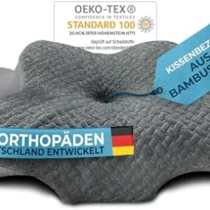 Glückstoff® Kissenbezug für orthopädische Kissen – Kühlende & wärmende Bambusfaser | Weich & bequem | Grau | Ergo OEKO-T