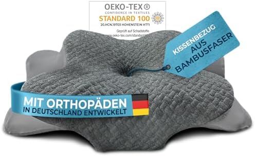 Glückstoff® Ergonomisches Nackenstützkissen aus Memory Foam für Seitenschläfer | Zertifiziertes Kopfkissen gegen Nackens