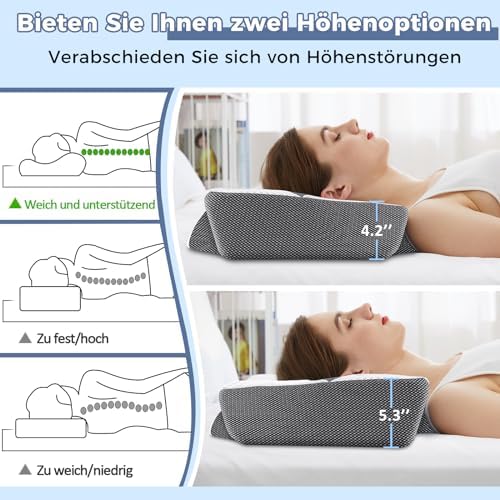 Orthopädisches Memory Foam Kopfkissen – Ergonomisches Nackenstützkissen für schmerzfreies Schlafen mit kühlendem, waschb
