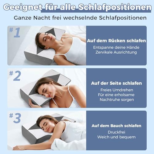 Orthopädisches Memory Foam Kopfkissen – Ergonomisches Nackenstützkissen für schmerzfreies Schlafen mit kühlendem, waschb