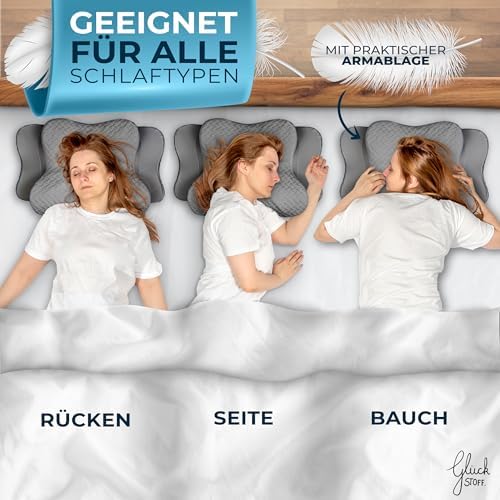Glückstoff® Ergonomisches Nackenstützkissen aus Memory Foam für Seitenschläfer | Zertifiziertes Kopfkissen gegen Nackens