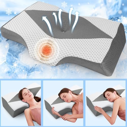Orthopädisches Memory Foam Kopfkissen – Ergonomisches Nackenstützkissen für schmerzfreies Schlafen mit kühlendem, waschb