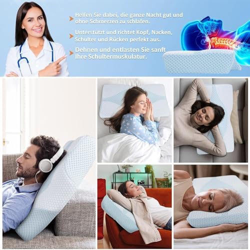Orthopädisches Memory Foam Kopfkissen – Ergonomisches Nackenstützkissen für schmerzfreies Schlafen mit kühlendem, waschb