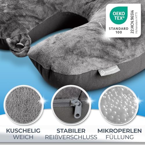 Ergonomisches Reisekissen von Markenname – 2in1 Nackenkissen für Flugzeug und Camping, 37x27 cm, grau mit Mikroperlen