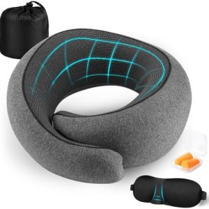Nackenkissen Flugzeug von – Orthopädisches Memory Foam Reisekissen mit Schlafmaske & Ohrstöpseln für erholsame lange Fl