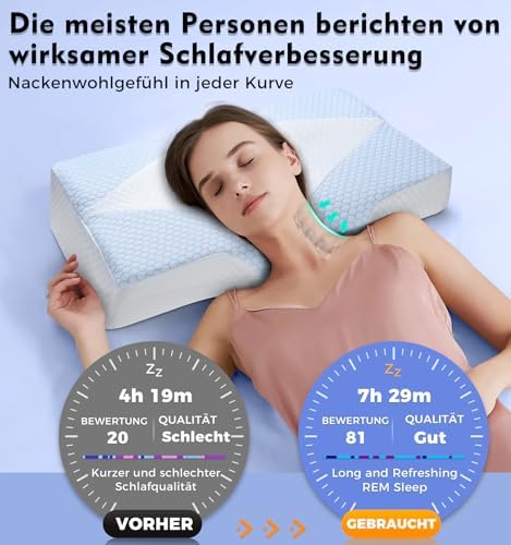 Orthopädisches Memory Foam Kopfkissen – Ergonomisches Nackenstützkissen für schmerzfreies Schlafen mit kühlendem, waschb