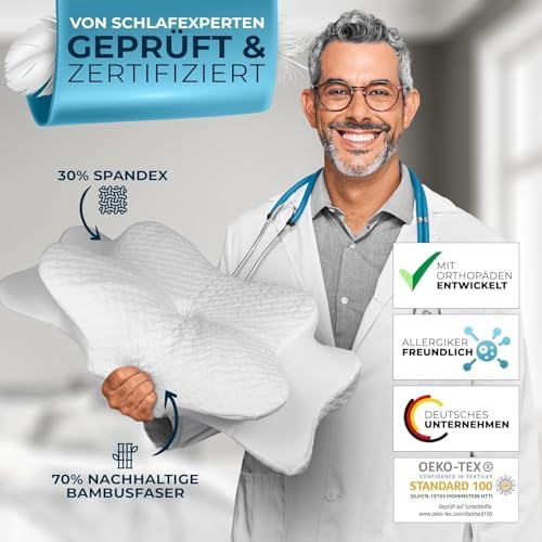 Glückstoff® Ergonomisches Nackenstützkissen aus Memory Foam für Seitenschläfer | Zertifiziertes Kopfkissen gegen Nackens