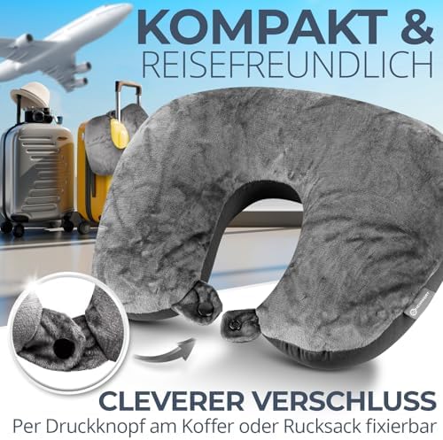 Ergonomisches Reisekissen von Markenname – 2in1 Nackenkissen für Flugzeug und Camping, 37x27 cm, grau mit Mikroperlen