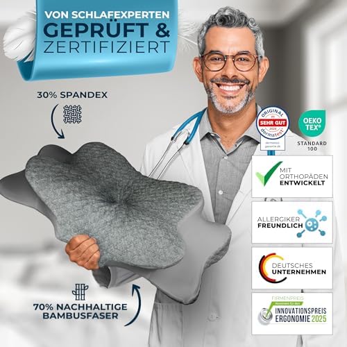 Glückstoff® Ergonomisches Nackenstützkissen aus Memory Foam für Seitenschläfer | Zertifiziertes Kopfkissen gegen Nackens