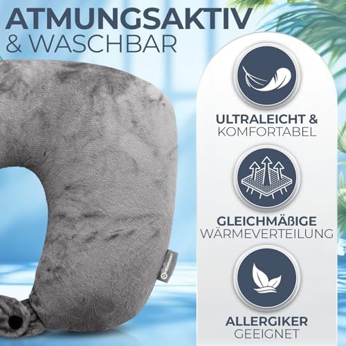 Ergonomisches Reisekissen von Markenname – 2in1 Nackenkissen für Flugzeug und Camping, 37x27 cm, grau mit Mikroperlen