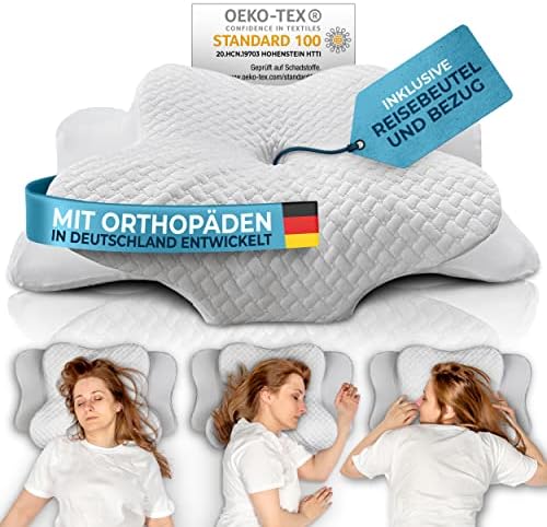 Glückstoff® Ergonomisches Nackenstützkissen aus Memory Foam für Seitenschläfer | Zertifiziertes Kopfkissen gegen Nackens