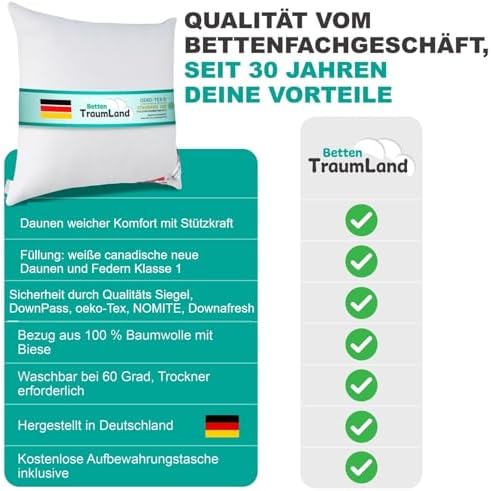 Canada Daunenkissen 80x80 cm – 5 Sterne Hotel Kissen mit 85% Federn für besten Schlafkomfort