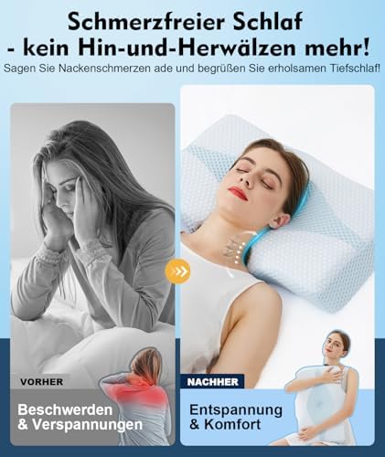 Orthopädisches Memory Foam Kopfkissen – Ergonomisches Nackenstützkissen für schmerzfreies Schlafen mit kühlendem, waschb