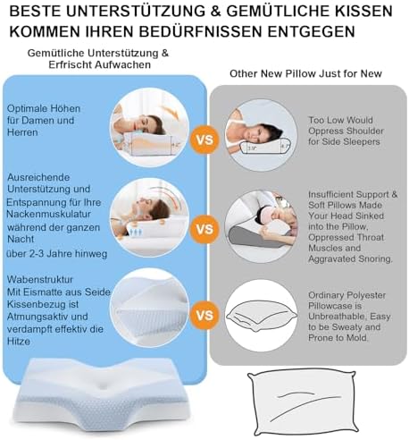 Orthopädisches Memory Foam Kopfkissen – Ergonomisches Nackenstützkissen für schmerzfreies Schlafen mit kühlendem, waschb