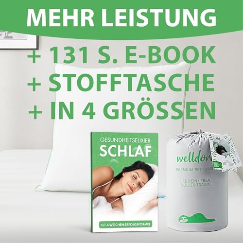 Welldora Premium Kopfkissen 80x80 | Ergonomisches Nackenstützkissen aus 100% natürlichen Daunen | Oeko-Tex zertifiziert