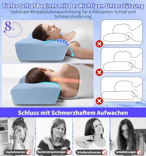 Orthopädisches Memory Foam Kopfkissen – Ergonomisches Nackenstützkissen für schmerzfreies Schlafen mit kühlendem, waschb
