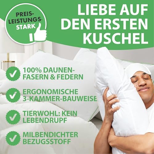 Welldora Premium Kopfkissen 80x80 | Ergonomisches Nackenstützkissen aus 100% natürlichen Daunen | Oeko-Tex zertifiziert