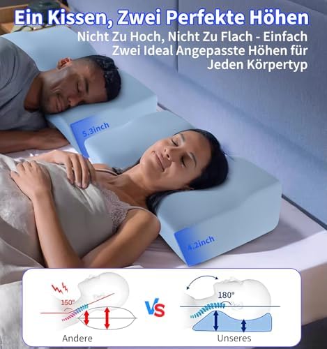 Orthopädisches Memory Foam Kopfkissen – Ergonomisches Nackenstützkissen für schmerzfreies Schlafen mit kühlendem, waschb