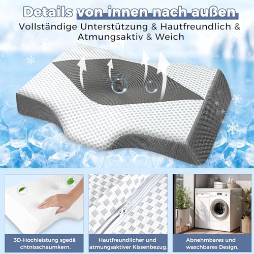 Orthopädisches Memory Foam Kopfkissen – Ergonomisches Nackenstützkissen für schmerzfreies Schlafen mit kühlendem, waschb