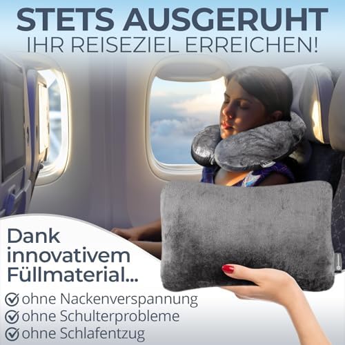 Ergonomisches Reisekissen von Markenname – 2in1 Nackenkissen für Flugzeug und Camping, 37x27 cm, grau mit Mikroperlen