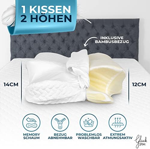 Glückstoff® Ergonomisches Nackenstützkissen aus Memory Foam für Seitenschläfer | Zertifiziertes Kopfkissen gegen Nackens