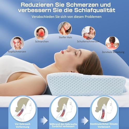 Orthopädisches Memory Foam Kopfkissen – Ergonomisches Nackenstützkissen für schmerzfreies Schlafen mit kühlendem, waschb