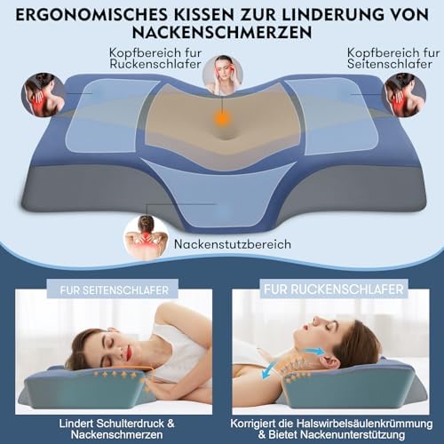 Orthopädisches Memory Foam Kopfkissen – Ergonomisches Nackenstützkissen für schmerzfreies Schlafen mit kühlendem, waschb